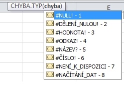 MS Excel - CHYBA.TYP