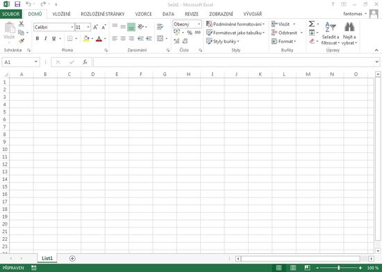 MS Excel 2013 - okno aplikace