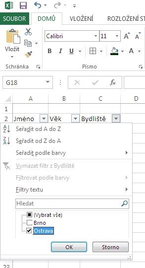 MS Excel 2013 - filtr hotov