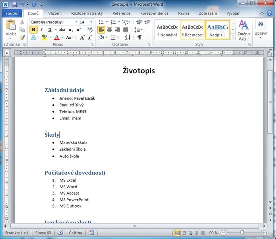 MS Word 2010 - styly hotovo