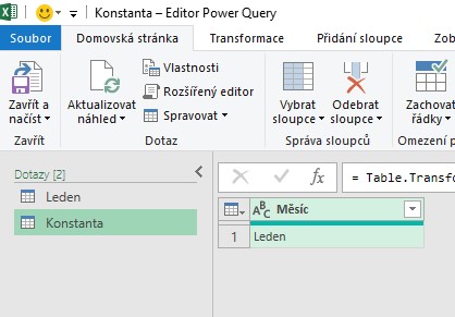 prejmenovaná tabulka - Power Query - dynamické odkazy Excel