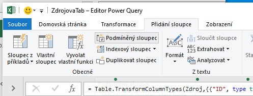 Podmíněný sloupec - PowerQuery Excel
