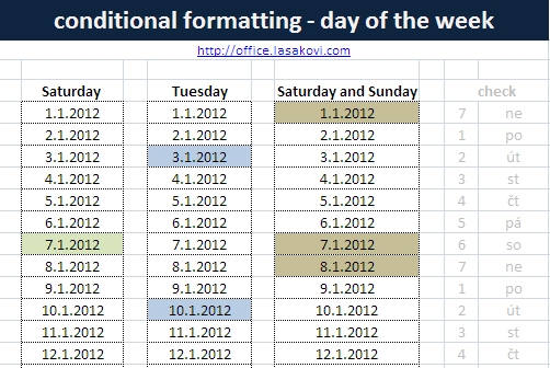 conditional formatting: day of the week