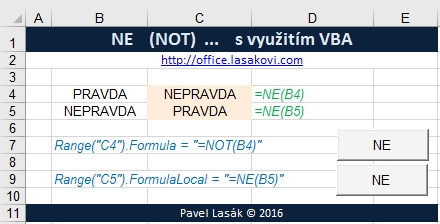 Excel funkce NE - VBA Excel