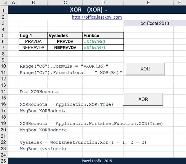 Excel funkce XOR - ukzka