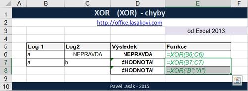 Excel funkce XOR - ukzka