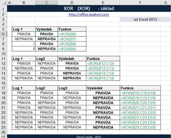 Excel funkce XOR - ukzka