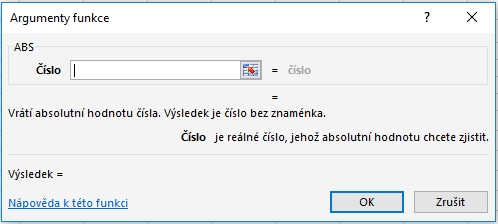 Excel funkce ABS - argumenty