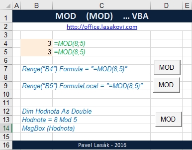 Excel funkce MOD - VBA Excel