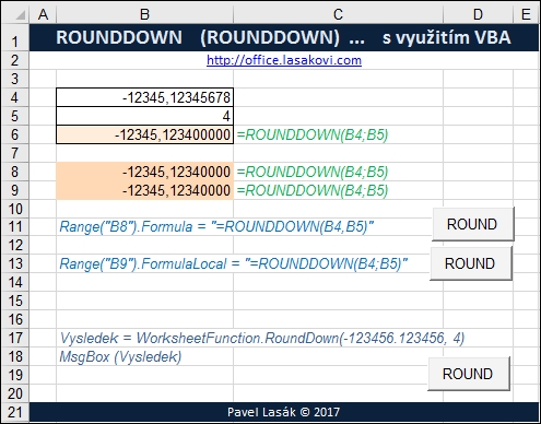 Excel funkce ROUNDDOWN - VBA Excel