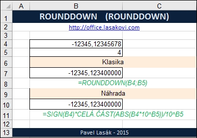 Excel funkce ROUNDDOWN