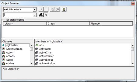 Excel VBA prostředí editoru - Ladicí okno - Objekt browser