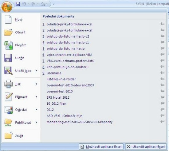 MS Excel 2007 - Úvodní obrazovka