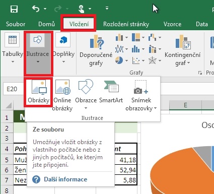 MS Excel 2016 - karta vlozeni - obrazek