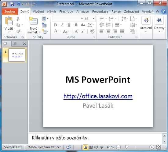 MS PowerPoint 2010 - Úvodní obrazovka