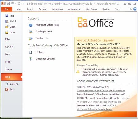 Power Point 2010 - Soubor - Pomoc - Help